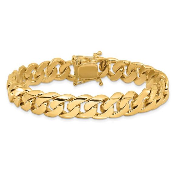 Men's 14k Yellow Gold, 10.75mm Rounded Curb Chain Bracelet, 8 Inch - Picture 3 of 6